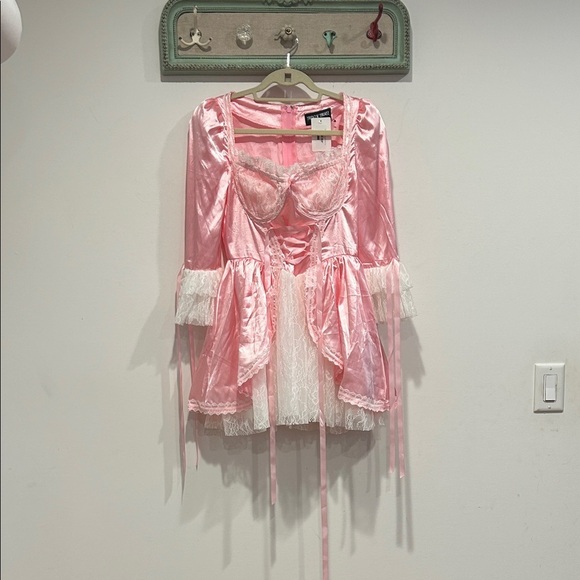 Dolls Kill Dresses & Skirts - Dolls Kill Pink Satin white Lace French queen Mini Dress small women’s